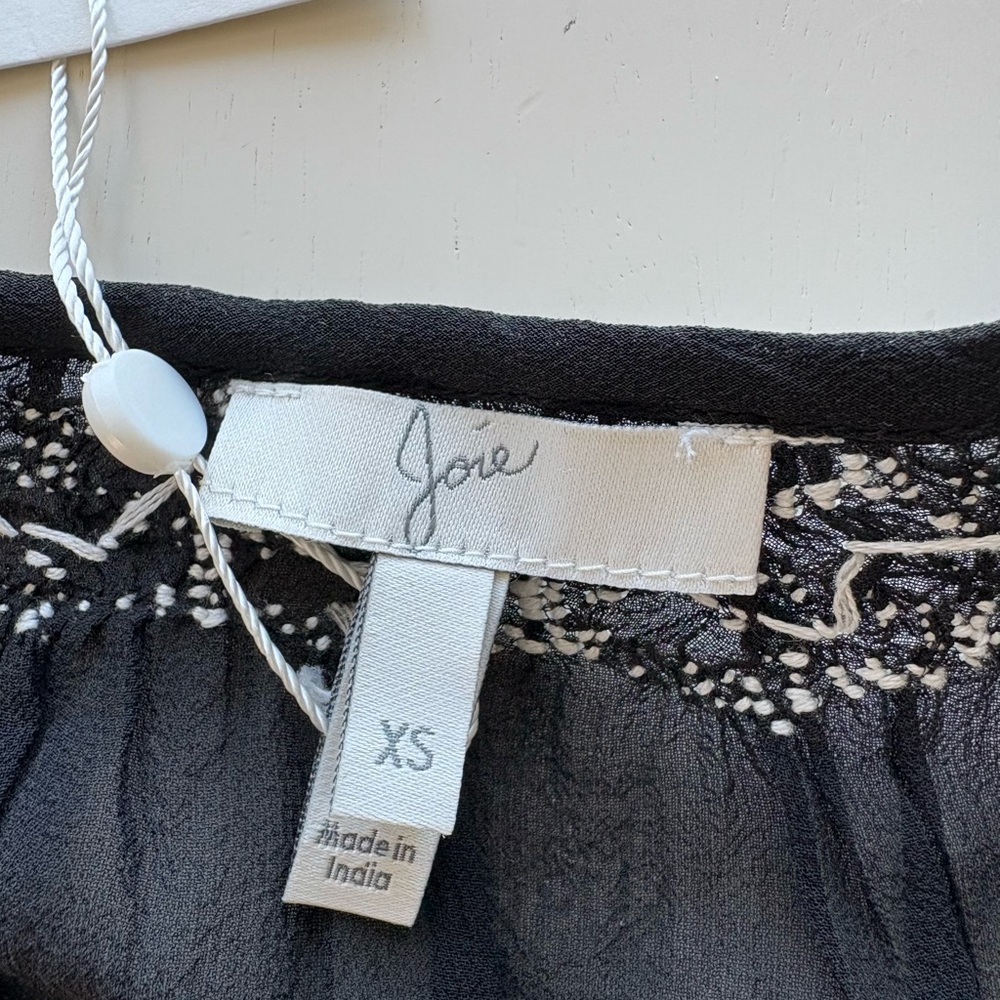 Joie Black Blouse with White Embroidery